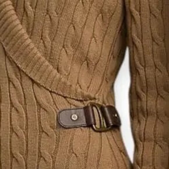 LAUREN Ralph Lauren | NWT | L | Cable-Knit Buckle-Trim Sweater Dress in Camel - Picture 3 of 5